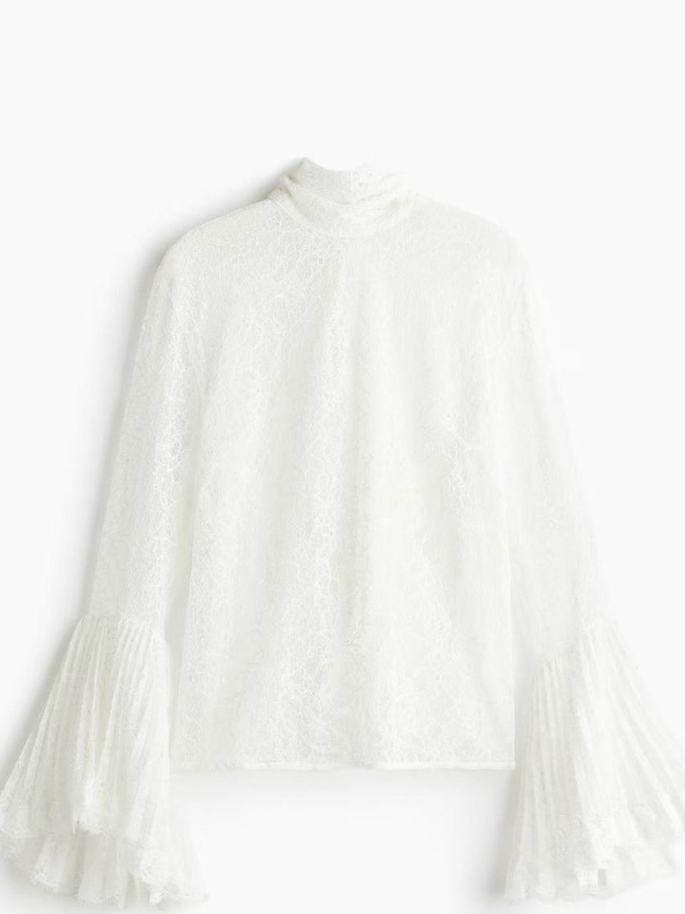 White Lace Mock-Neck Puff Sleeve Top